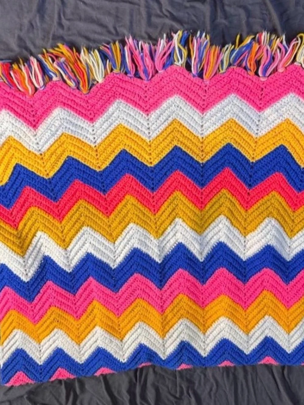 Vintage chevron Afghan crochet blanket throw zigzag retro groovy